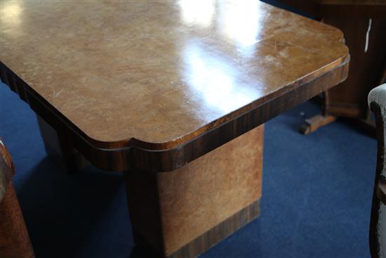 Art Deco walnut dining table, W.4ft 8.5in.(-)